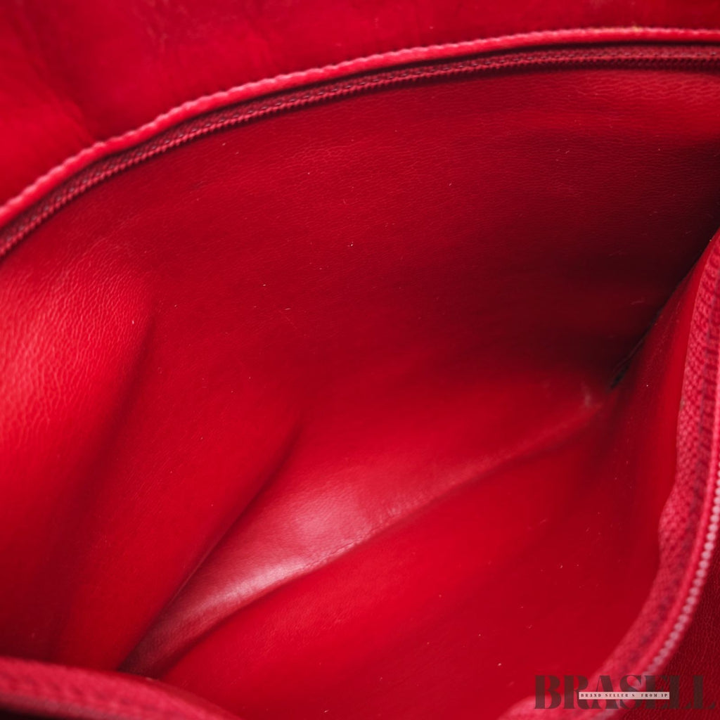 CHANEL Matelasse Lambskin Tote Bag Red Quilted Shoulder Bag Women's Guarantee