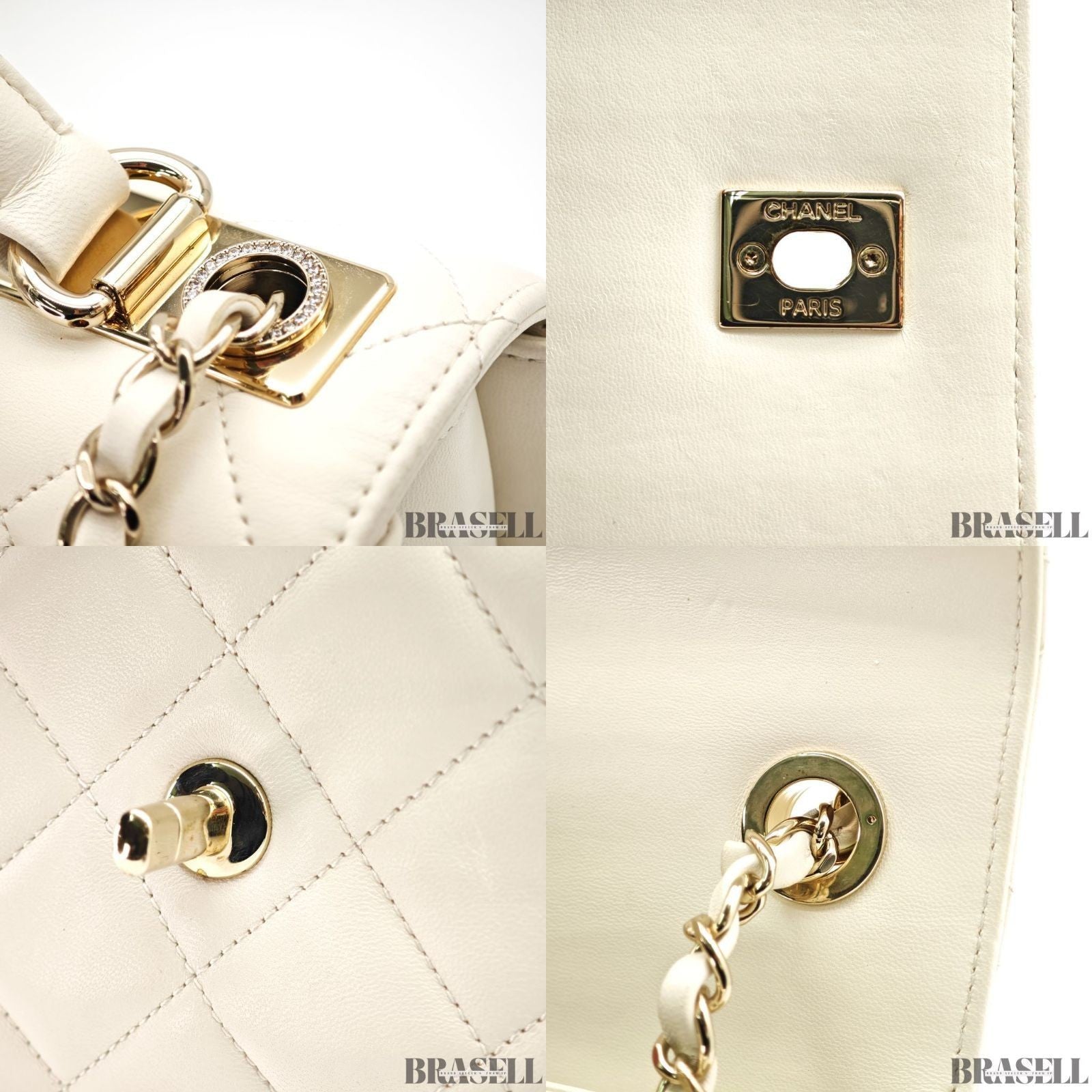 CHANEL Matelasse Coco Mark Lambskin Top Handle Flap Bag Chain Shoulder White