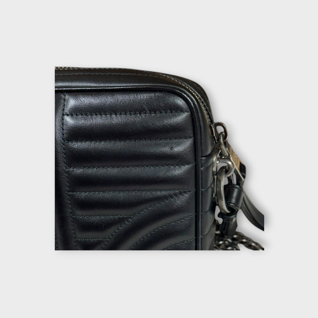Prada Crystal Studs Chain Shoulder Bag Leather 1BH103 Black Silver Hardware 【A】