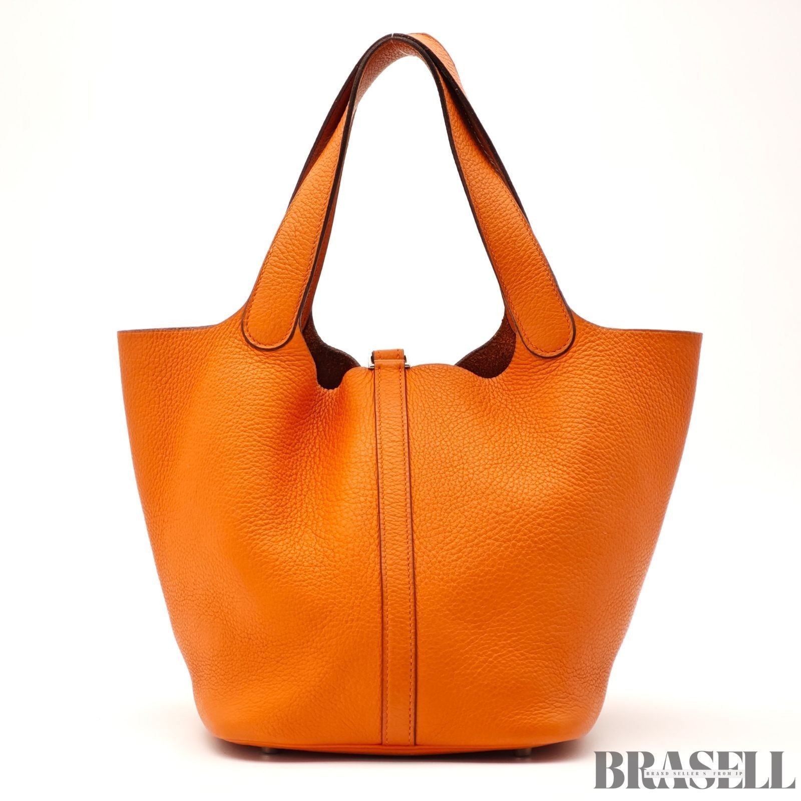 HERMES Picotin Lock MM Tote Bucket Bag Handbag Leather Orange Taurillon Clemence