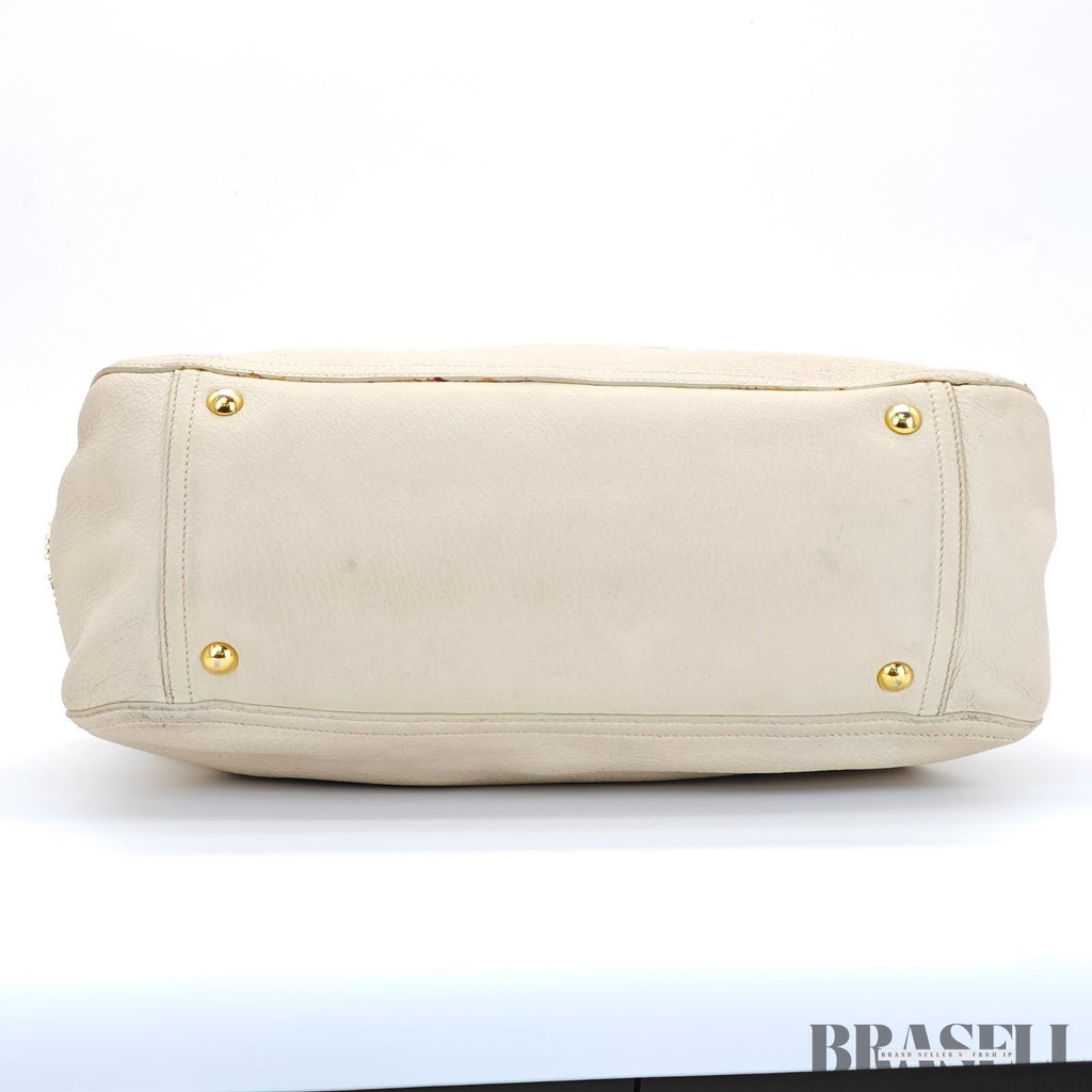 Miu Miu 2-Way Leather Tote Bag/Shoulder Bag Flap White Women's