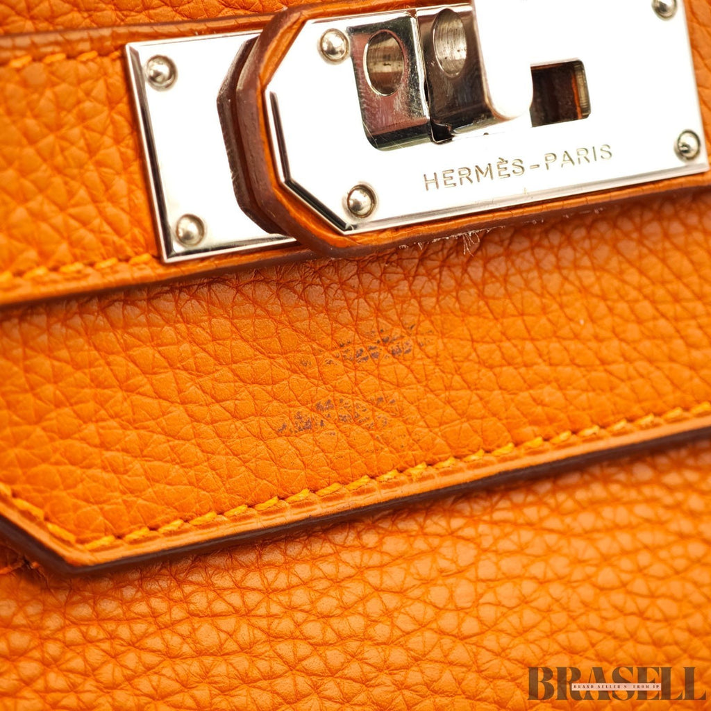 Hermes Shoulder Birkin 42 Taurillon Clemence Handbag Horizontal Orange silver