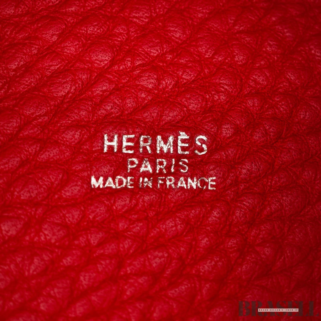 HERMES Picotin Lock MM Tote Bucket Handbag Leather Red w/ Dust Bag