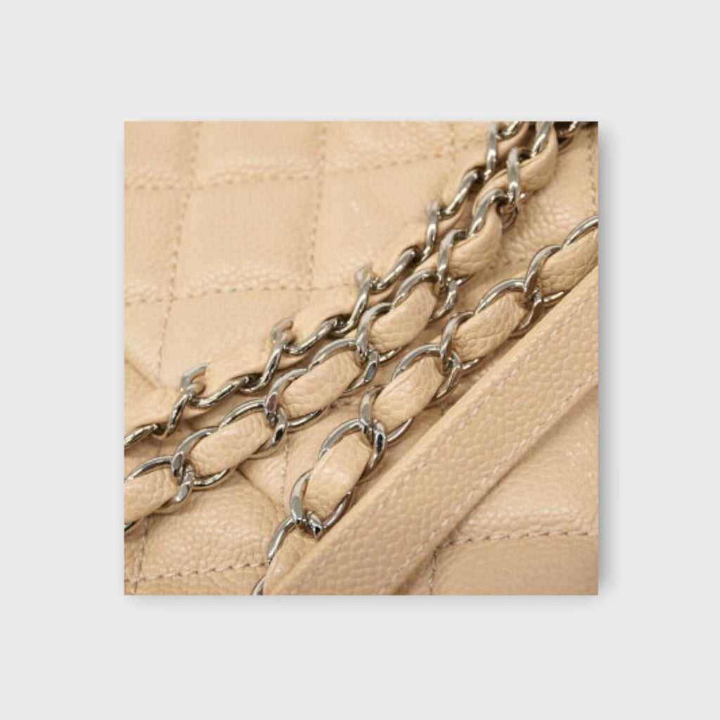 CHANEL Matelassé W Flap  beige Caviar skin women's shoulder bag