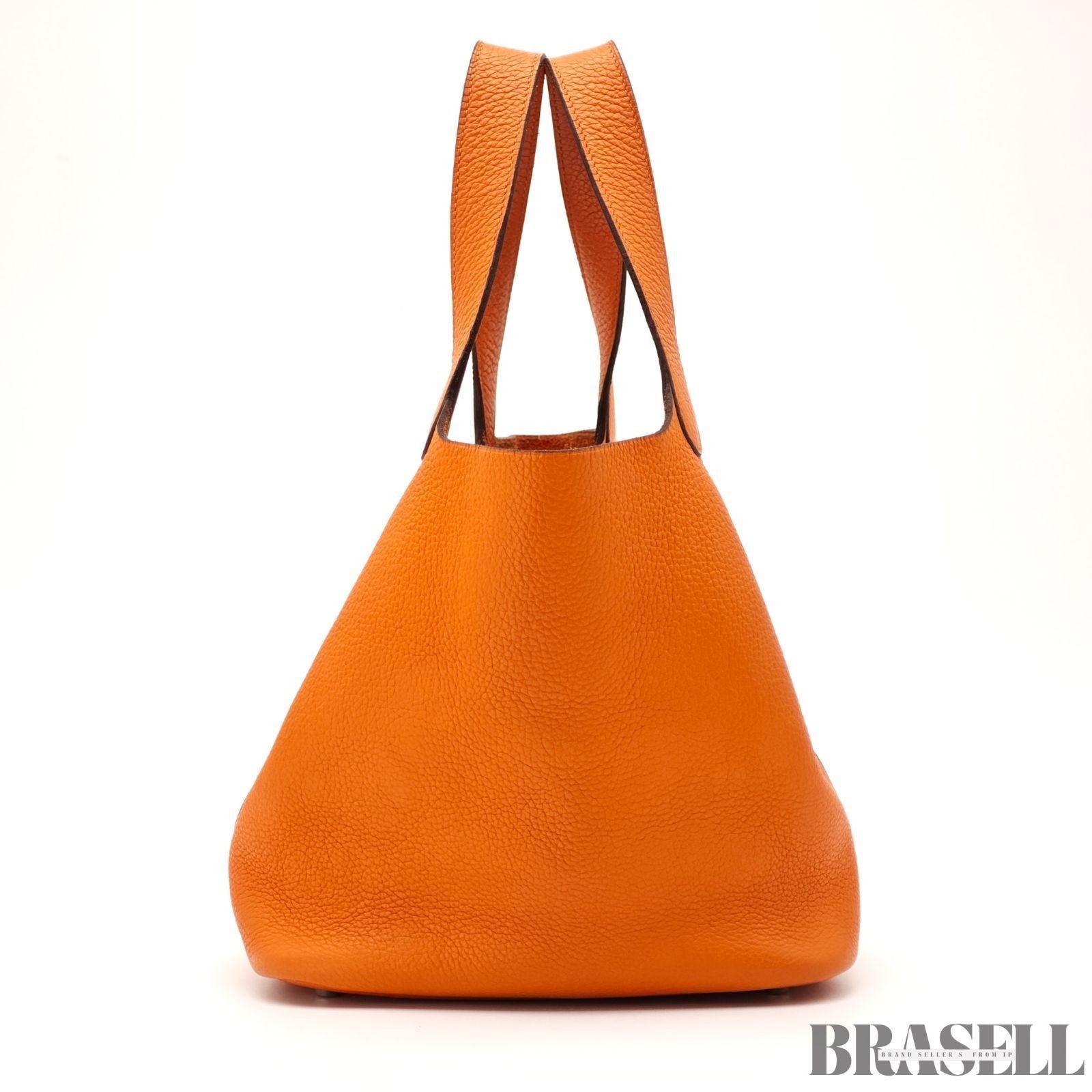 HERMES Picotin Lock MM Tote Bucket Bag Handbag Leather Orange Taurillon Clemence