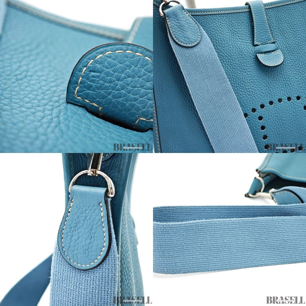 HERMES Evelyn GM 1 Punching H Logo Shoulder Bag Taurillon Clemence Blue Jean