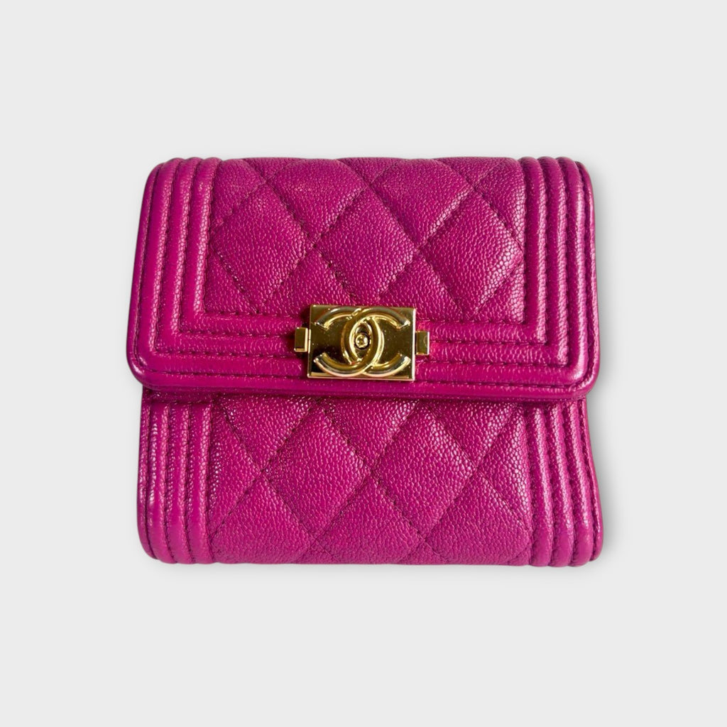 Chanel Boy Trifold Wallet in Pink Matelassé Caviar Skin