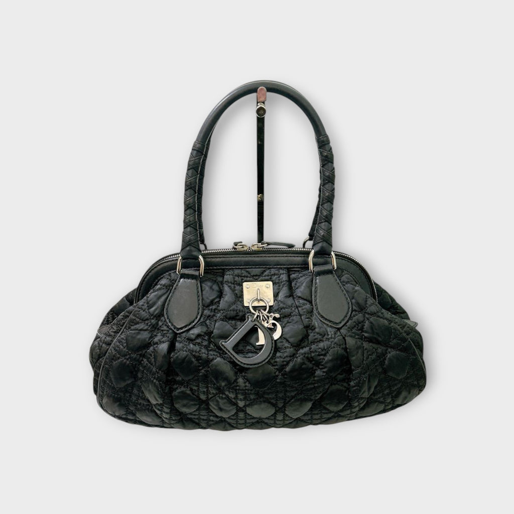 Christian Dior Handbag Tote Bag Leather Nylon Black Silver Hardware 【B】