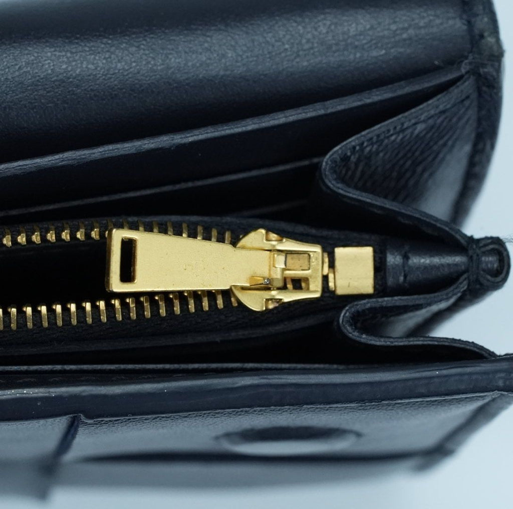 BOTTEGA VENETA Cassette Intrecciato Navy Long Wallet with Built-in IC Chip