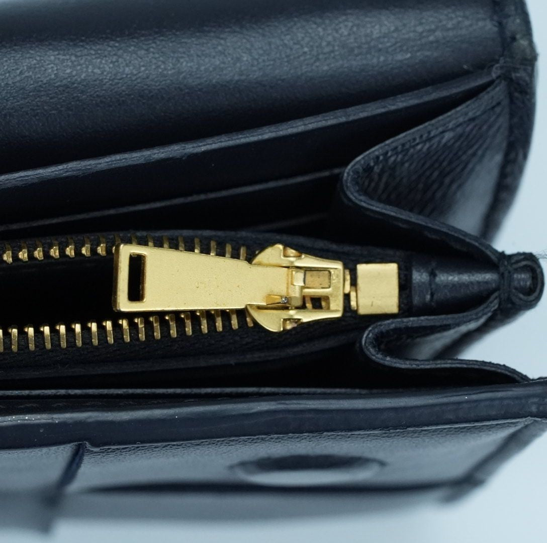 BOTTEGA VENETA Cassette Intrecciato Navy Long Wallet with Built-in IC Chip