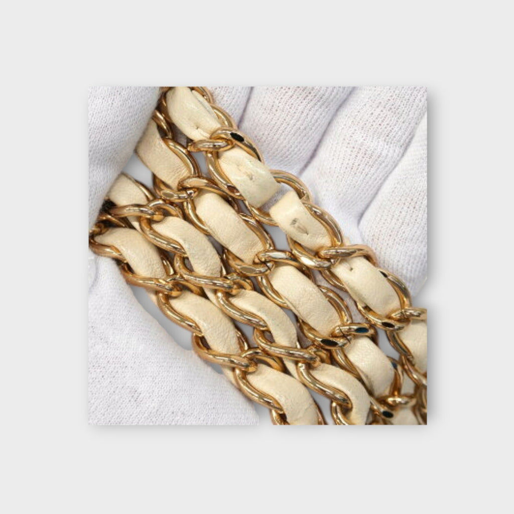 CHANEL MATRASSE W chain shoulder bag Lamb skin white with champagne gold hardwar