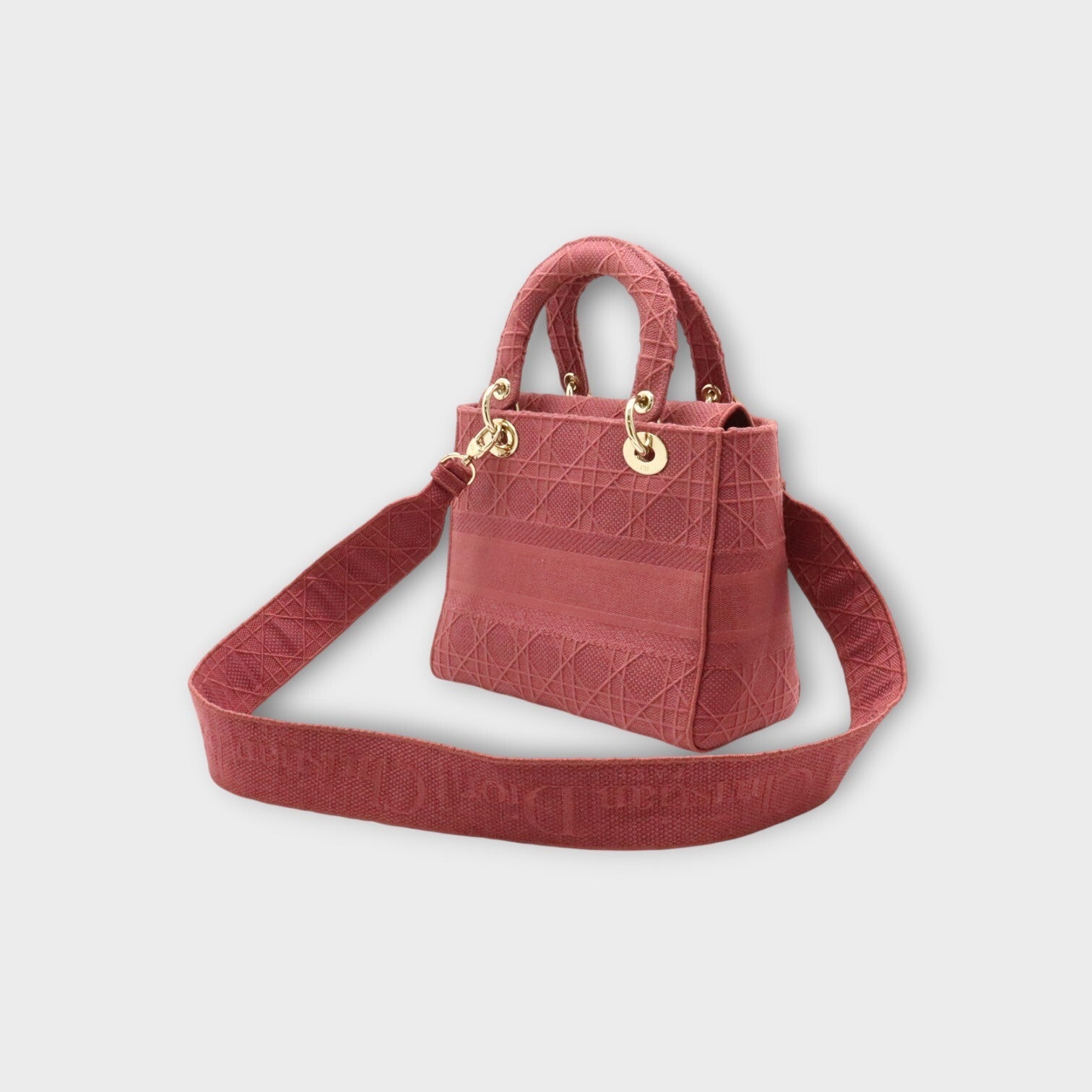 Christian Dior Lady D-Lite Cannage Embroidery Handbag 2Way Canvas Rose 【A】