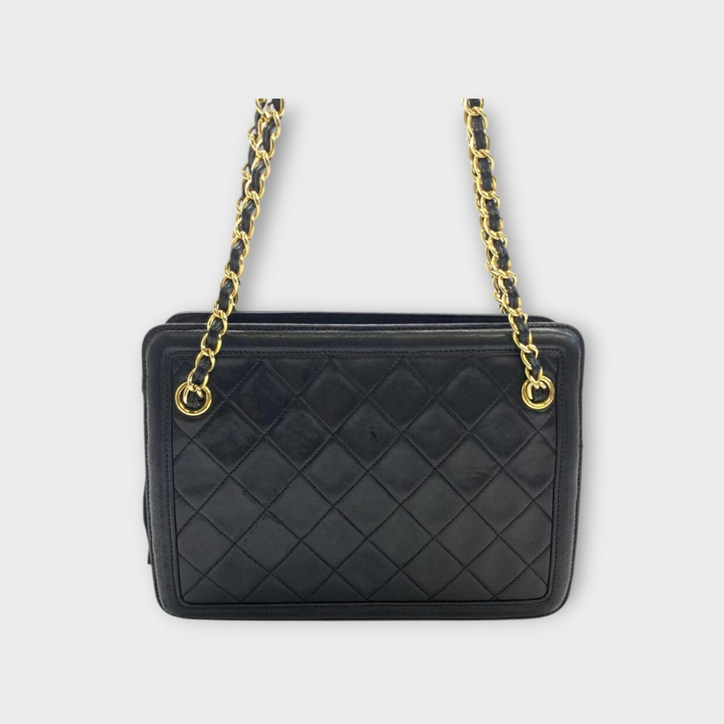 CHANEL Matelassé Fringe Chain Shoulder Bag Lambskin Black Gold Hardware 【B】