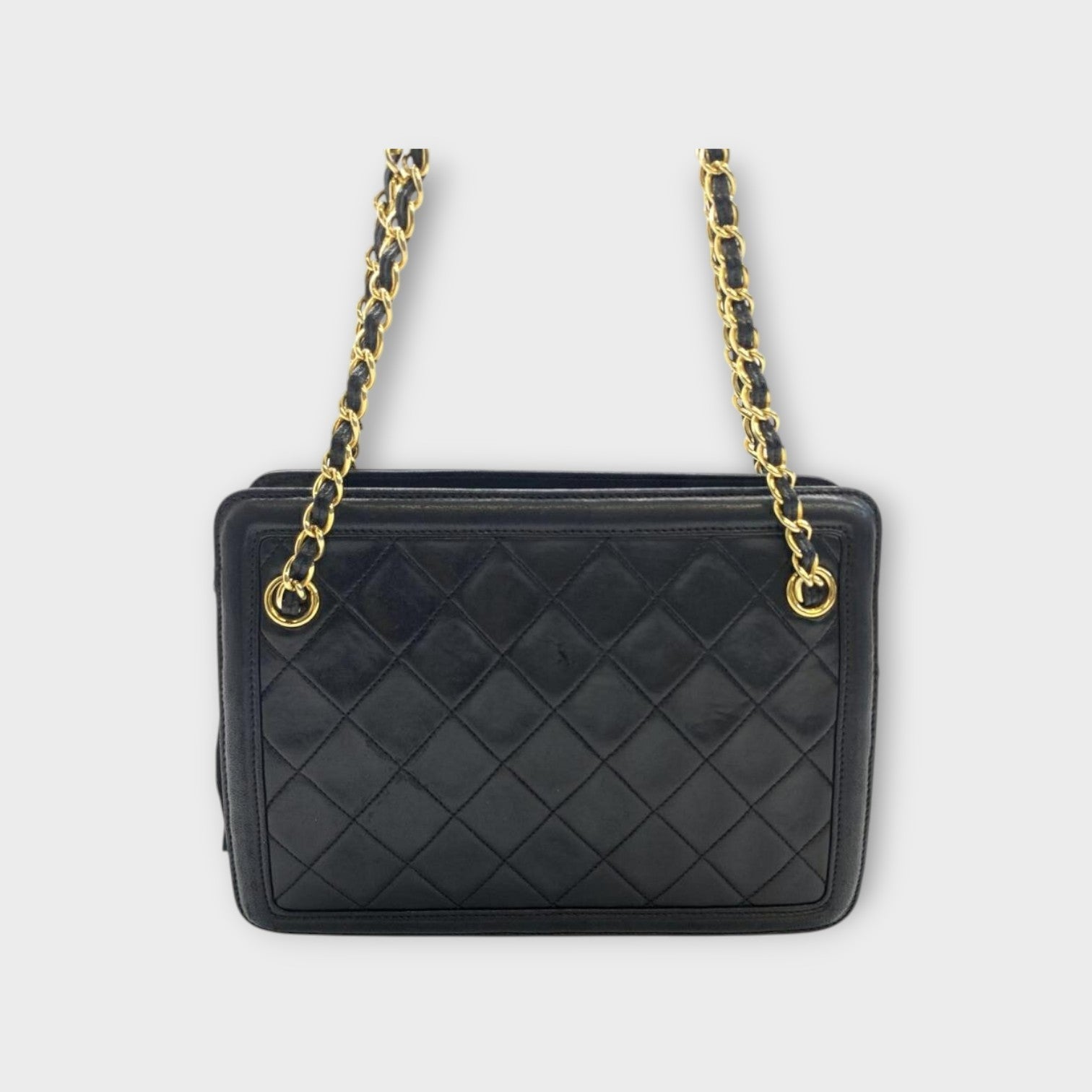 CHANEL Matelassé Fringe Chain Shoulder Bag Lambskin Black Gold Hardware 【B】