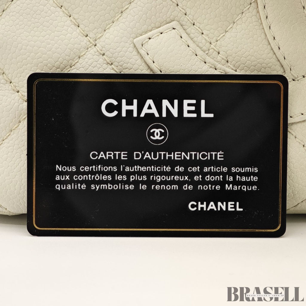 CHANEL Matelasse White Chain Tote Bag Handbag Caviar Skin w/ Box Authentic Card
