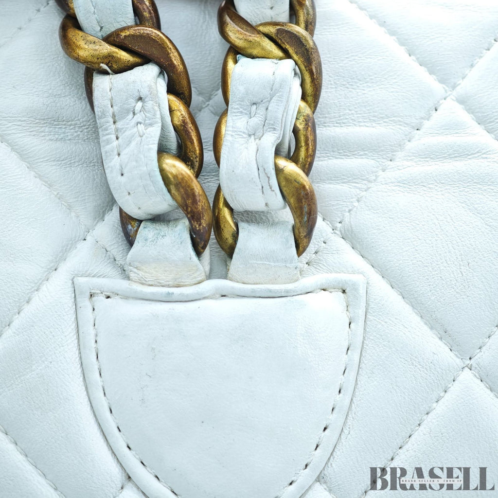 Chanel Matelassé Chain Backpack White Rucksack Bag Women Gold Hardware