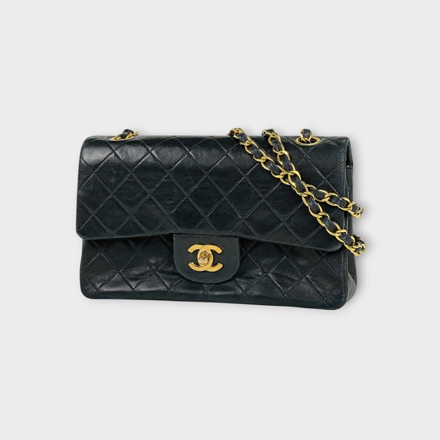 CHANEL MATRASSE W Flap Chain Shoulder Bag Coco Mark Leather Black A01113