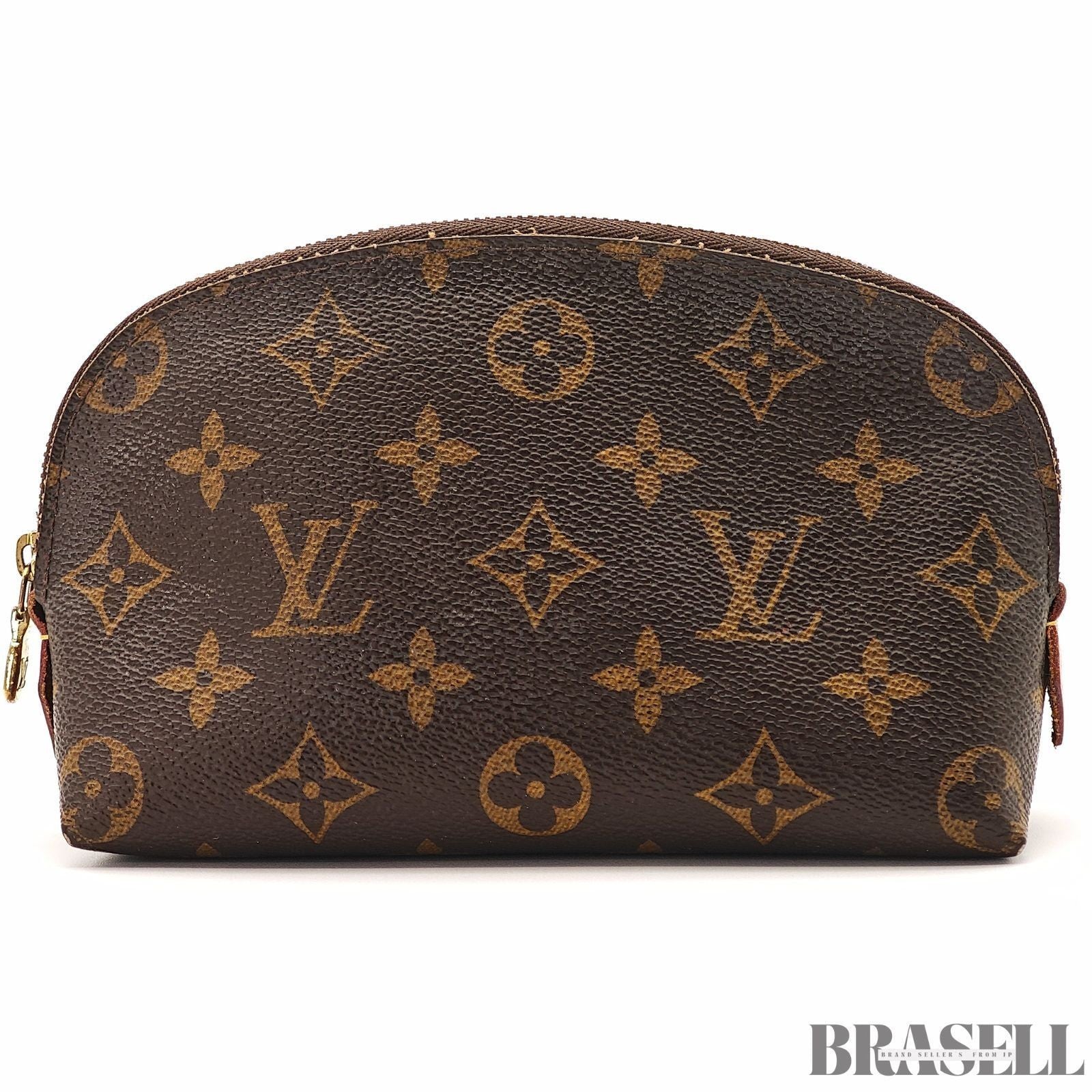 LOUIS VUITTON Logo Pochette Cosmetic PM Pouch Monogram Leather Brown M47515