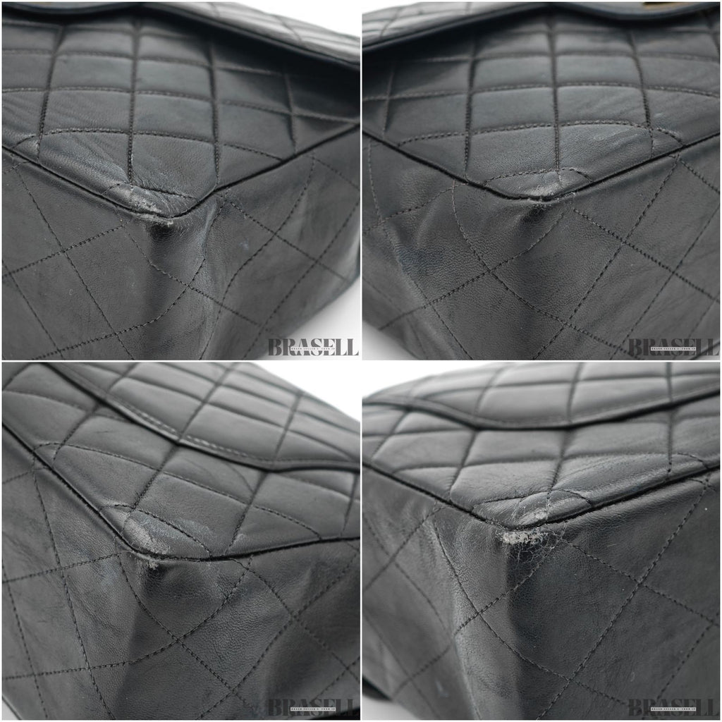CHANEL Matelasse Lambskin Maxi Jumbo Classic Flap Bag Black Quilted Shoulder Bag
