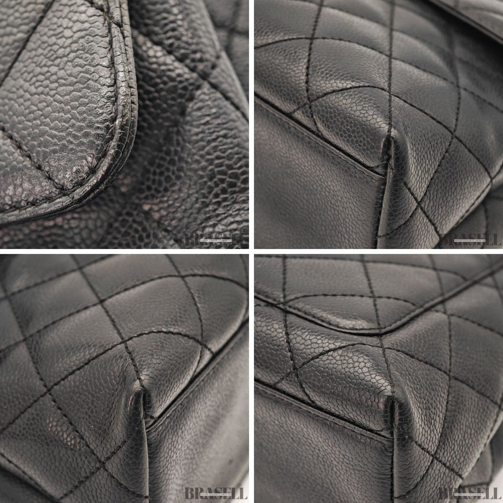 CHANEL Top Handle Bag Caviar Leather Handbag Black Women's with Dust Bag Card