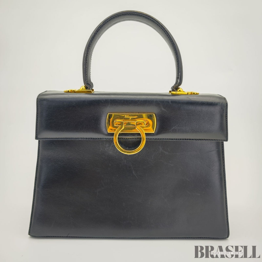 Ferragamo Gancini Shoulder Bag Tote Bag Black Women's Classical