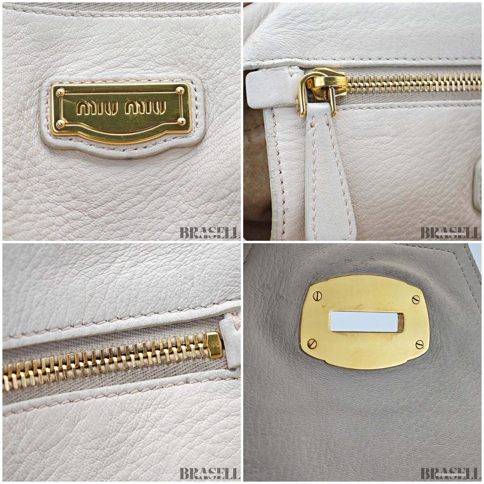 Miu Miu 2-Way Leather Tote Bag/Shoulder Bag Flap White Women's