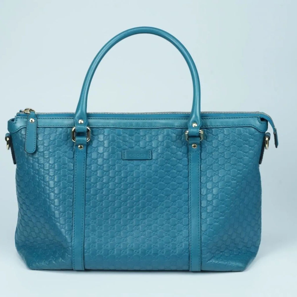 GUCCI Microguccissima GG Pattern Leather Tote Bag Emerald Blue