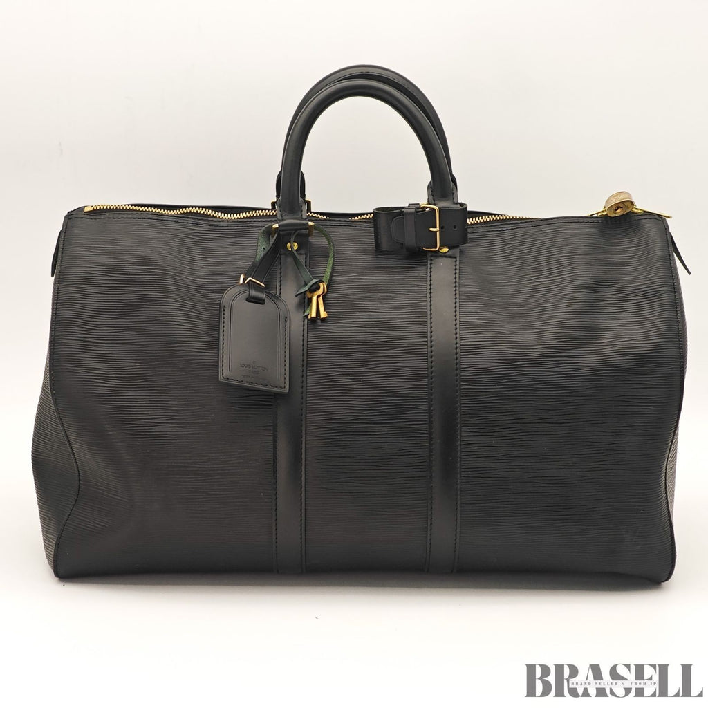 Louis Vuitton Epi Keepall 50 M42962 Boston Bag Travel Black Unisex w/Padlock Key