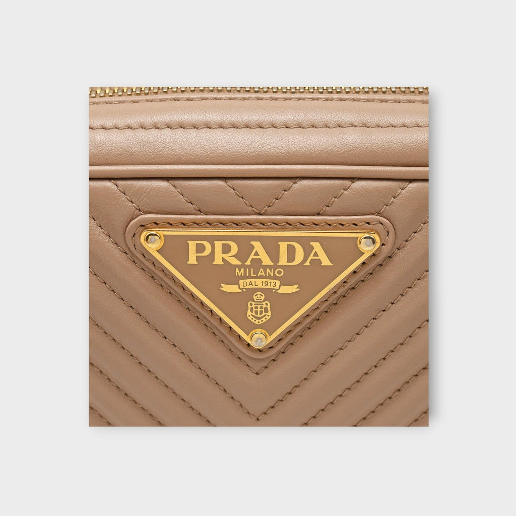 Prada Chain Shoulder Bag Triangle Logo Crossbody Bag 1BH102 Leather Beige 【A】