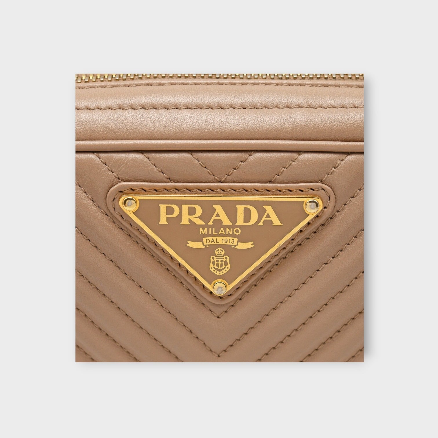Prada Chain Shoulder Bag Triangle Logo Crossbody Bag 1BH102 Leather Beige 【A】