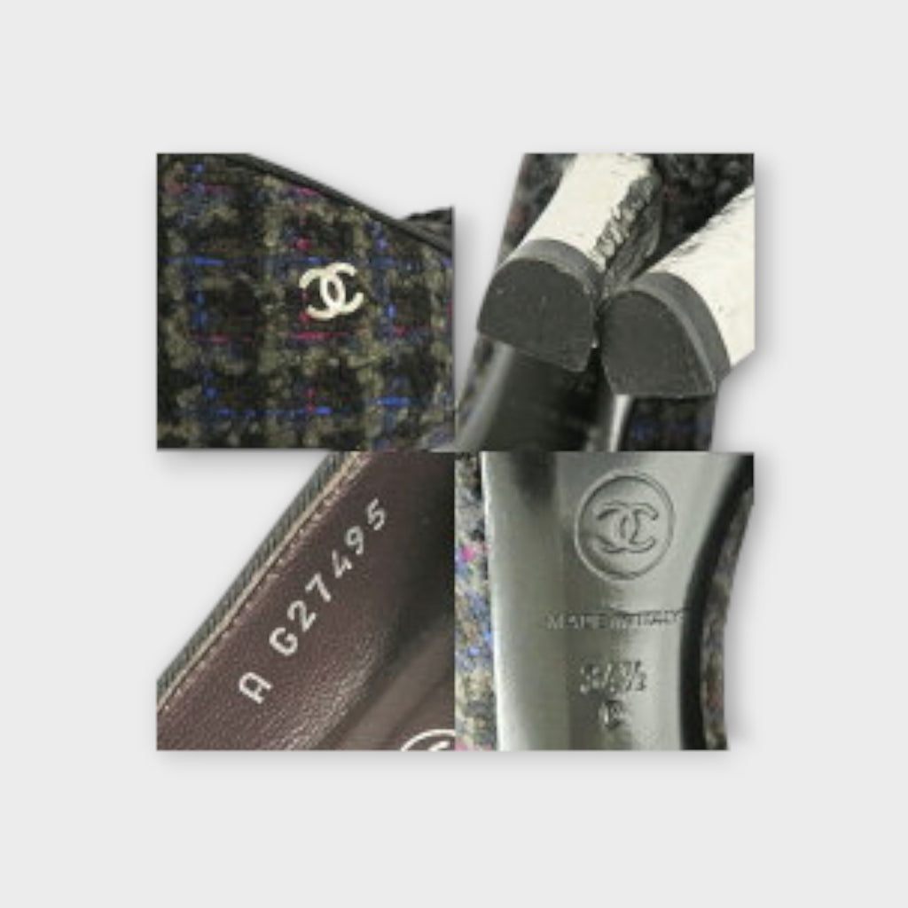 CHANEL Tweed Pumps G27495 Size 34.5 (21.5cm) Black with Coco Mark