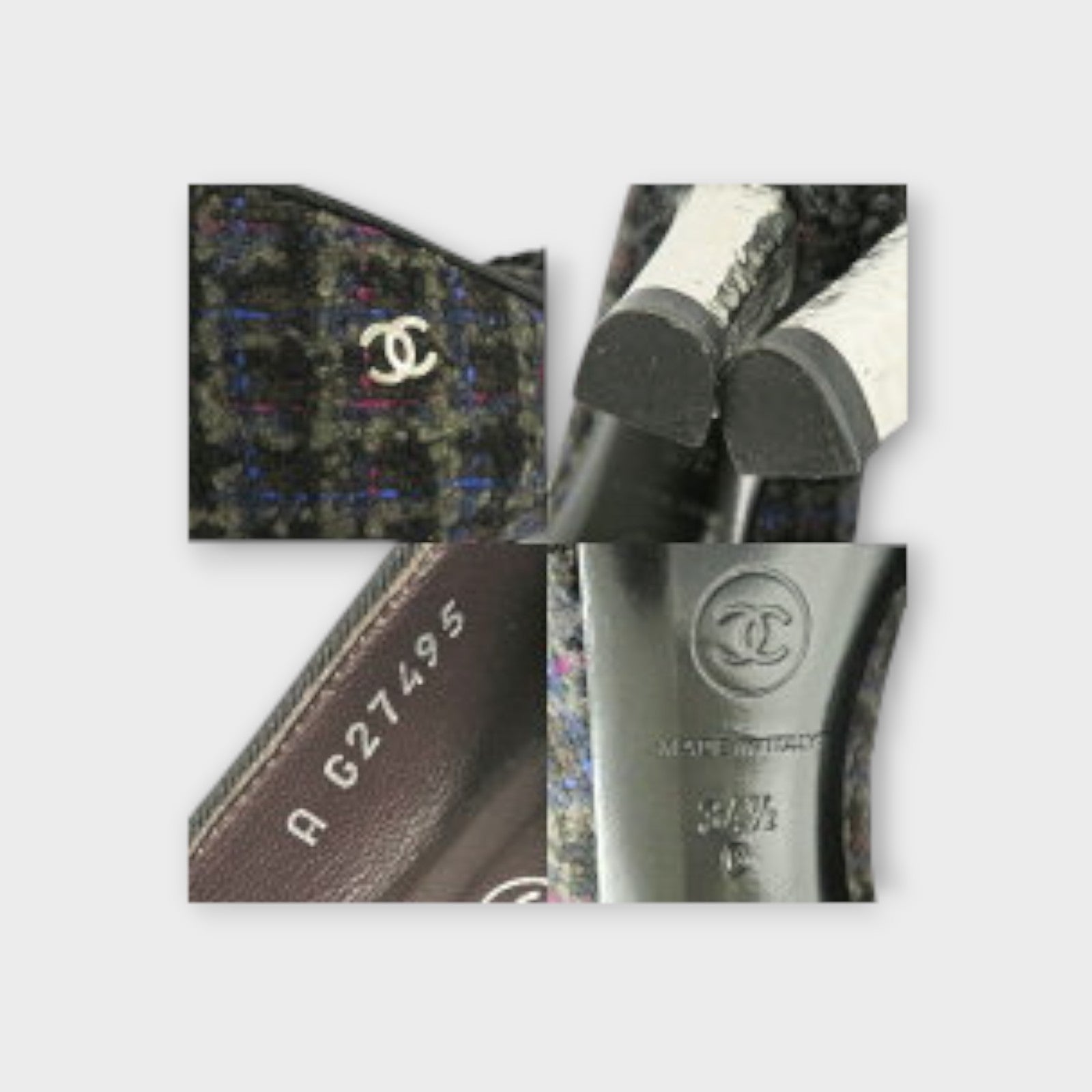 CHANEL Tweed Pumps G27495 Size 34.5 (21.5cm) Black with Coco Mark