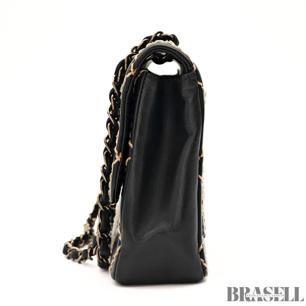 CHANEL Wild Stitch A14687 Leather Flap Shoulder Bag Black Women’s