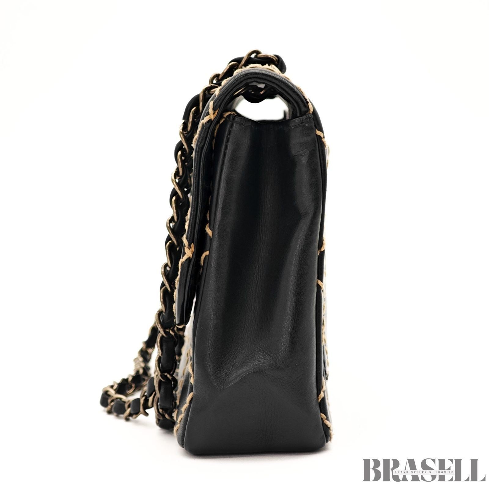 CHANEL Wild Stitch A14687 Leather Flap Shoulder Bag Black Women’s