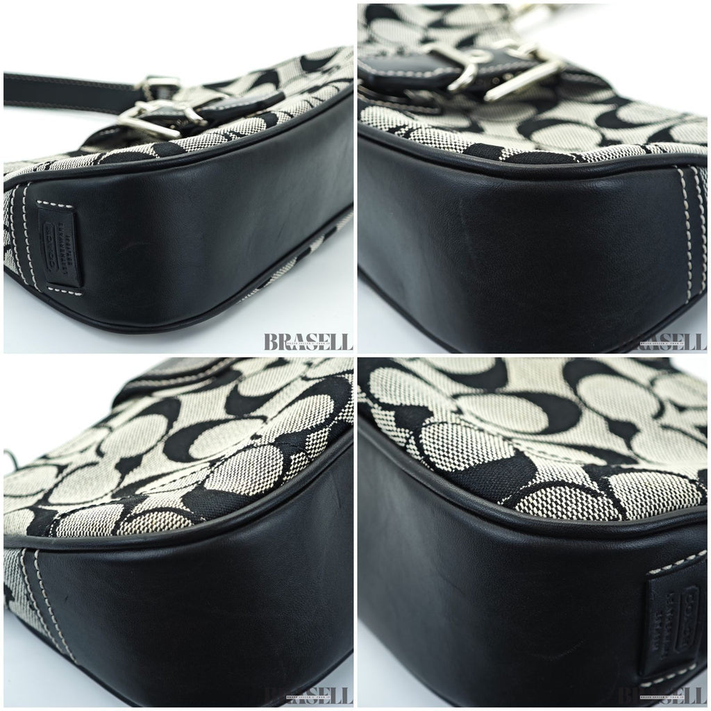 COACH Signature Shoulder Bag Hobo Bag Crescent Moon Black