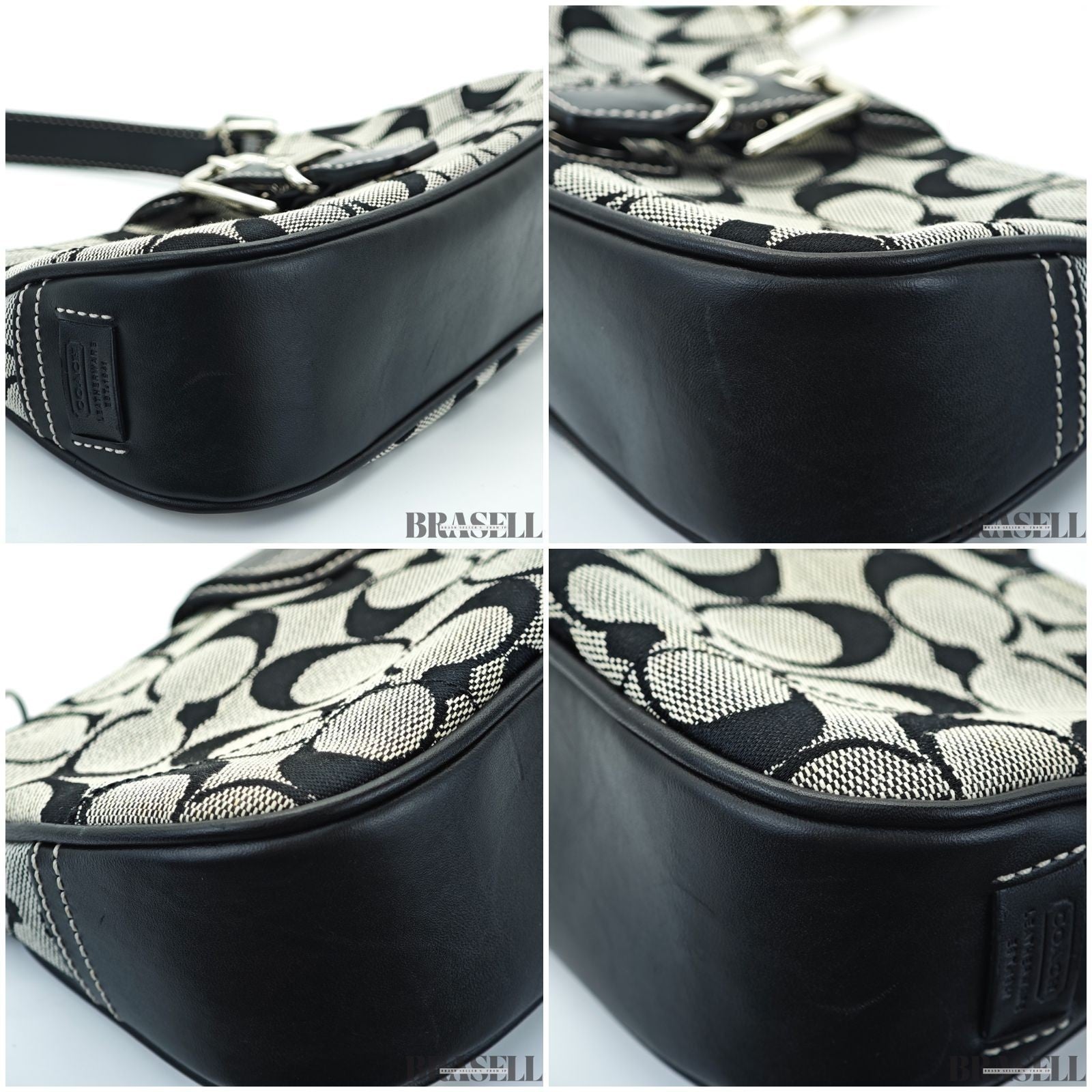 COACH Signature Shoulder Bag Hobo Bag Crescent Moon Black