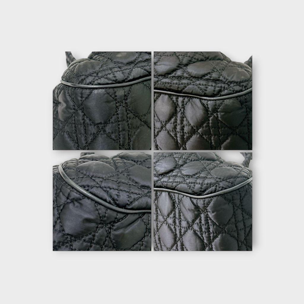 Christian Dior Handbag Tote Bag Leather Nylon Black Silver Hardware 【B】
