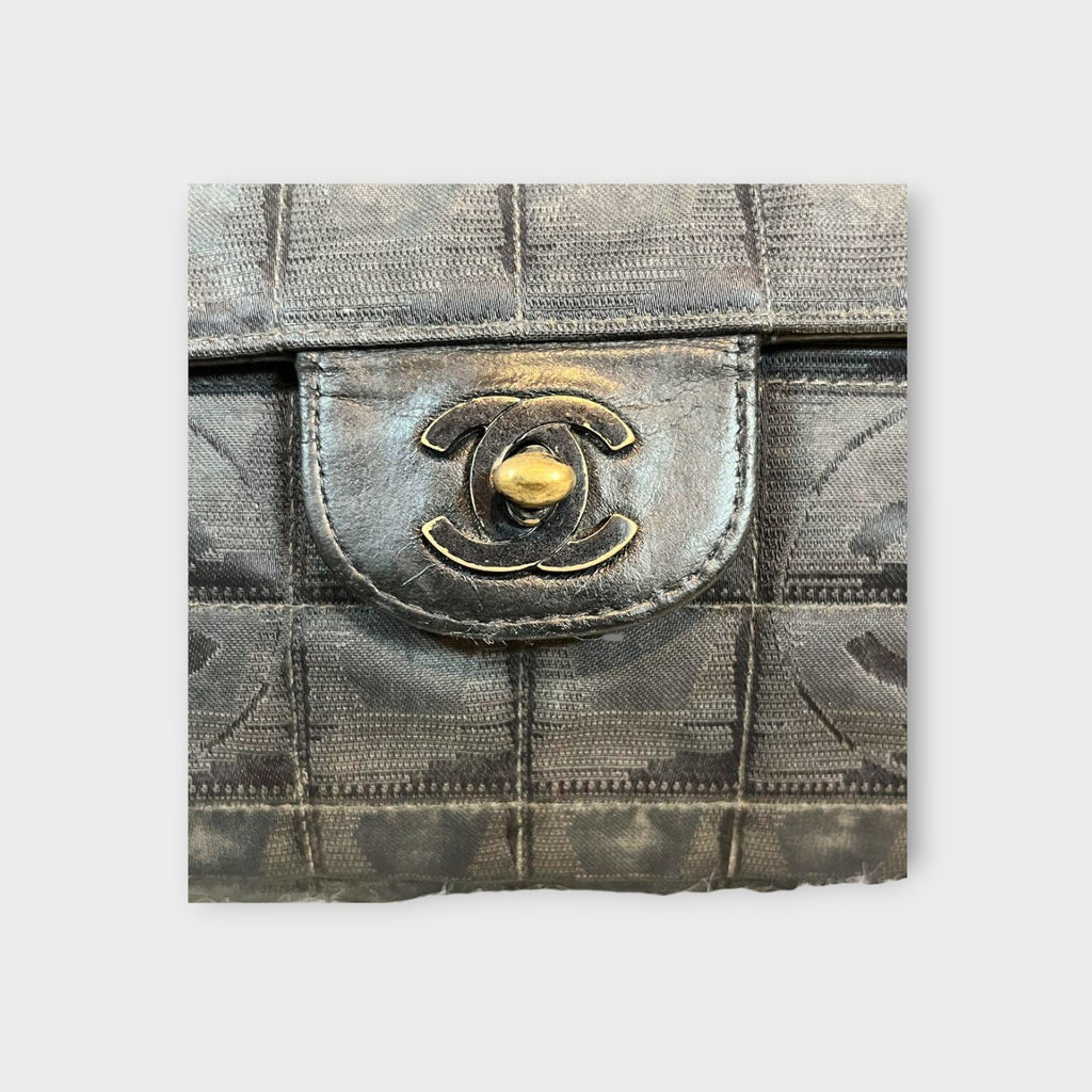 CHANEL Shoulder Bag New Travel Line Chocolate Bar Coco Mark Black Nylon【B】