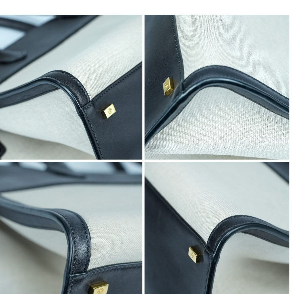 THE ROW Margaux 15 Canvas and Leather Handbag in Black and Beige
