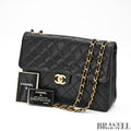 CHANEL Matelasse 30 Flap Chain Shoulder Bag Lamb Skin Black Gold CC Auth