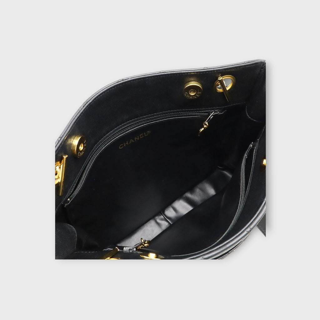 CHANEL Matelassé Coco Ball Chain Tote Bag Shoulder Bag Leather Black 【B】