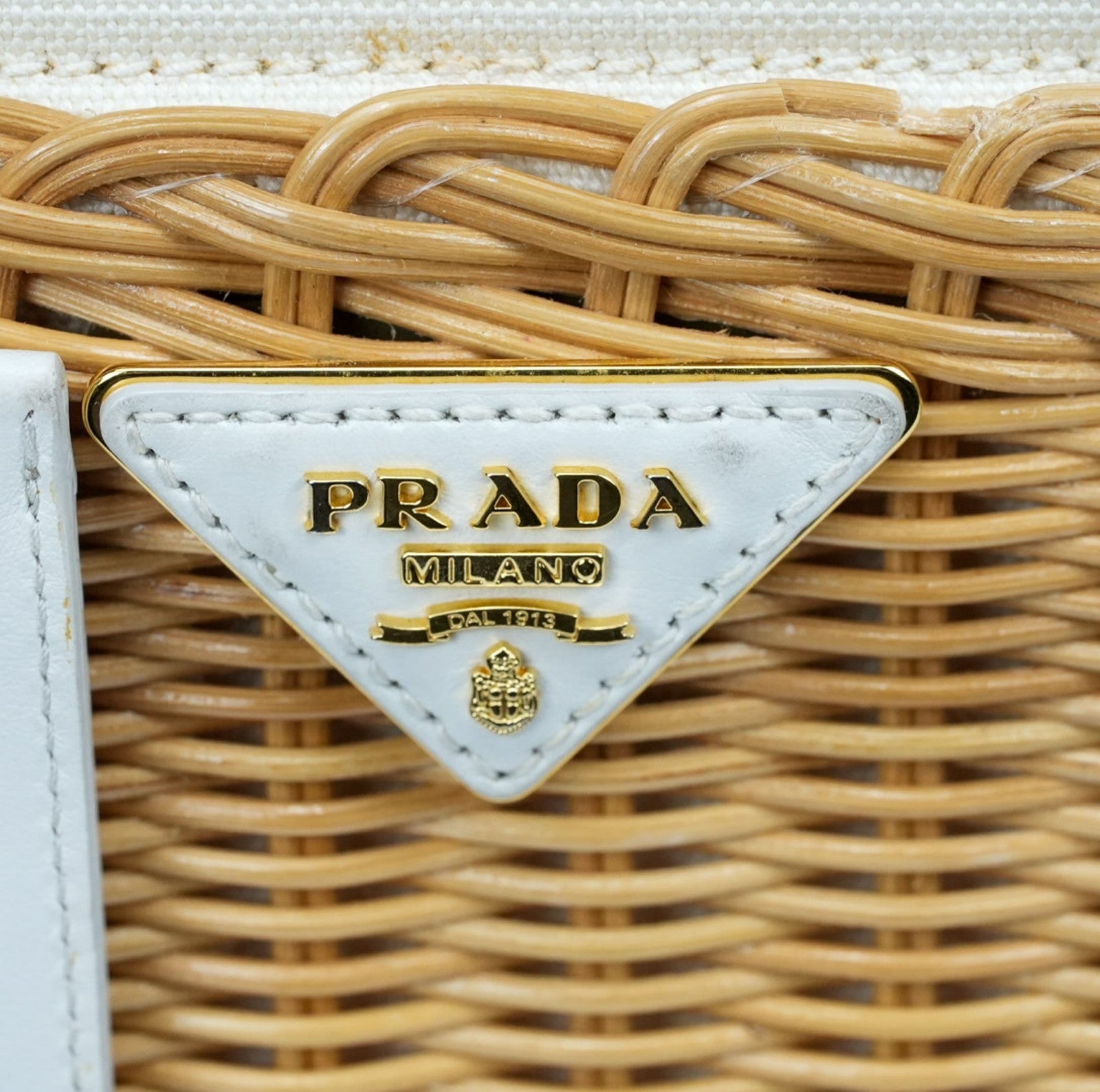 PRADA Canapa Wicker Basket Bag Rattan Raffia 2Way Beige White hand shoulder 【B】