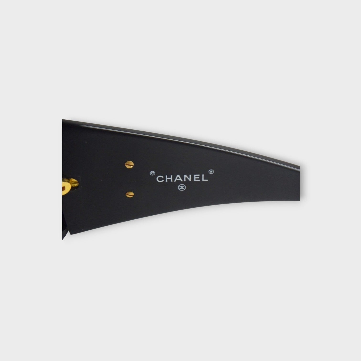 CHANEL Chain Sunglasses Coco Mark 0027 90 Leather Metal Black 【A】