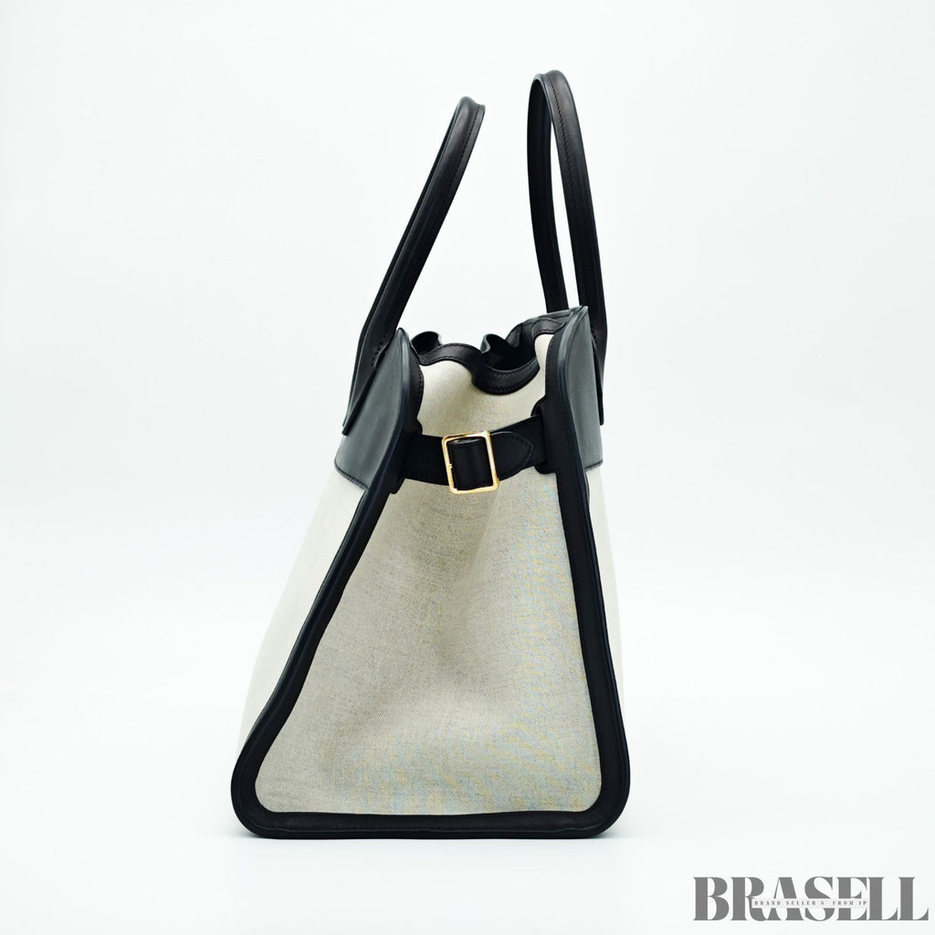 The Row Margaux 15 Handbag Tote Bag Black Beige Canvas Leather Woman