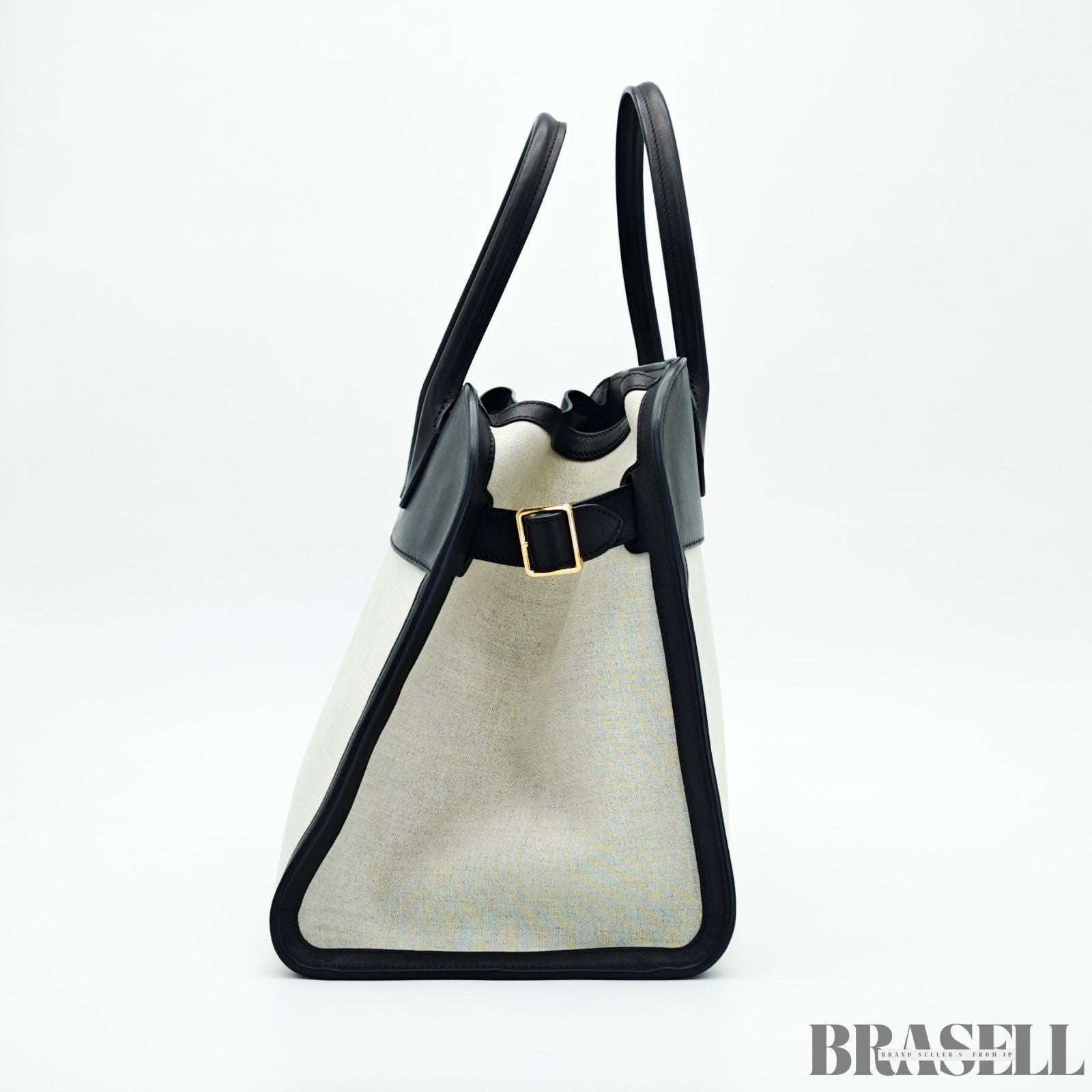 The Row Margaux 15 Handbag Tote Bag Black Beige Canvas Leather Woman