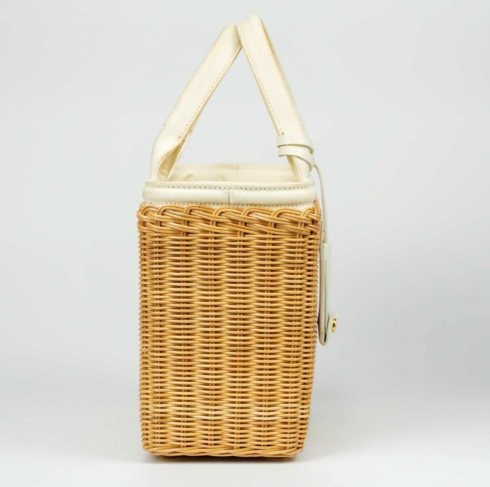 PRADA Canapa Wicker Basket Bag Rattan Raffia 2Way Beige White hand shoulder 【B】