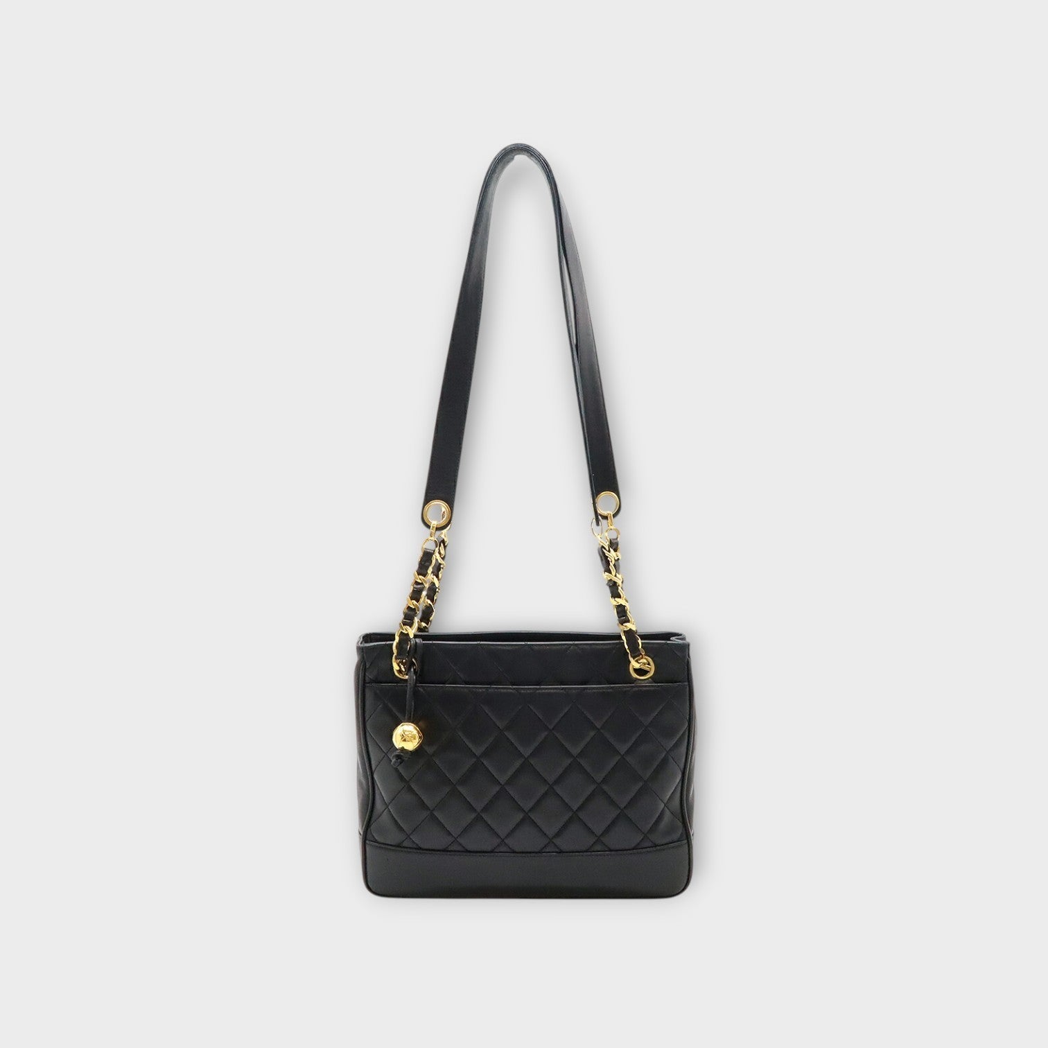 CHANEL Matelassé Coco Ball Chain Tote Bag Shoulder Bag Leather Black 【B】