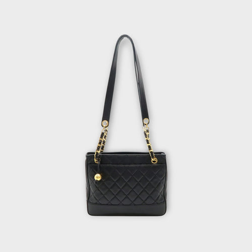 CHANEL Matelassé Coco Ball Chain Tote Bag Shoulder Bag Leather Black 【B】