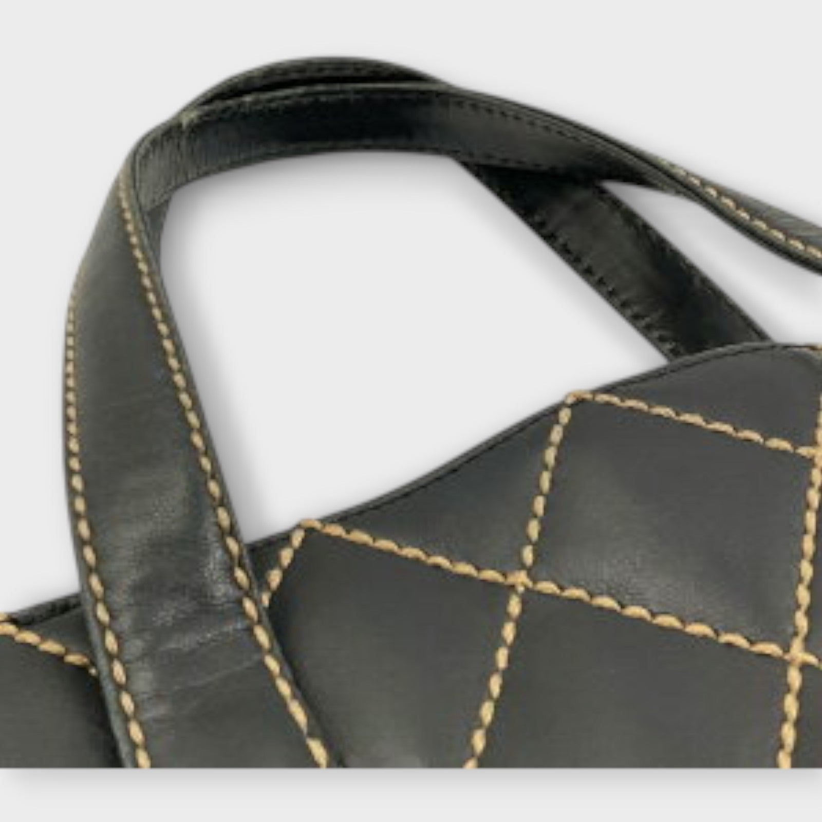 CHANEL A18126 Wild Stitch Tote Bag Leather Serial Seal Peeling Black x Beige