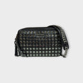 Prada Crystal Studs Chain Shoulder Bag Leather 1BH103 Black Silver Hardware 【A】